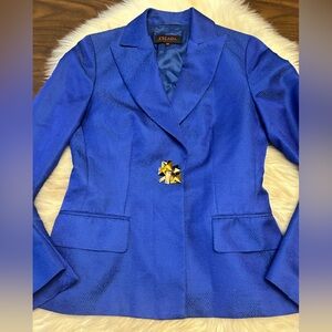 ESCADA Silk Blend Bright Blue Fitted Blazer Jewel Detail